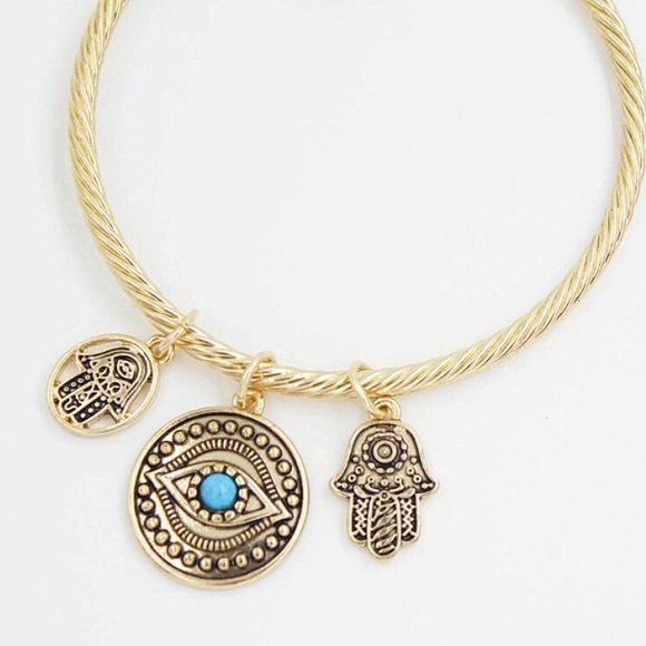 Evil Eye Hamsa Bangle Bracelet Gold GIFT - Picture 3 of 3
